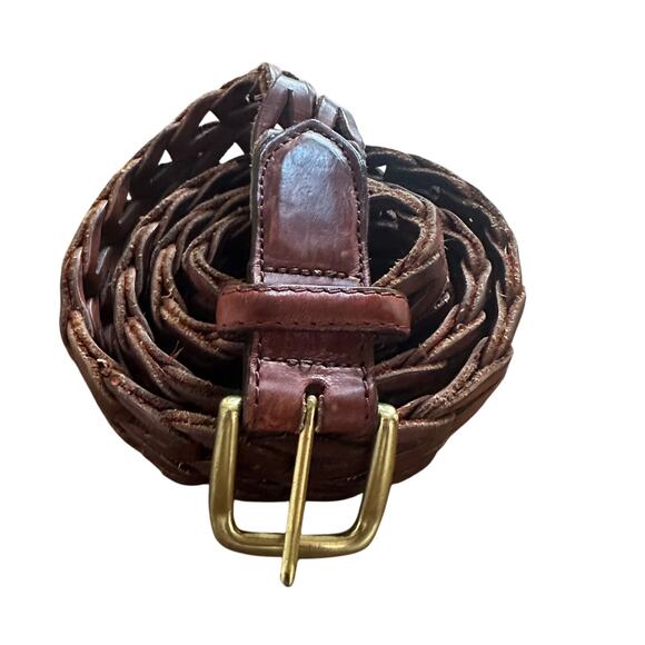 Vintage Other - Vintage Brown Leather Braided Fishtail Belt Brass Buckle Mens Western Size 36